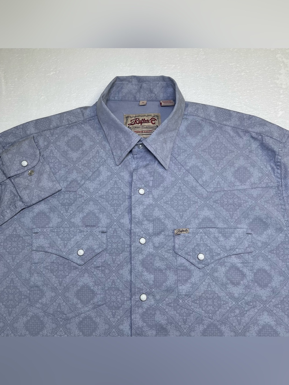 Rafter C Cowboy Collection Men’s XL Blue Paisley Pearl Snap Western Shirt